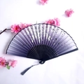 Ancient style folding fan with purple black gradient and silver flower butterfly patterns - Purple & Black Gradient Butterfly with Silver Floral Style (Model 10)