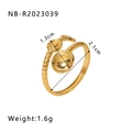 Minimalist gold-plated stainless steel open ring with spiral texture and round discs - Double Disc Decoration (NB-R2023039)