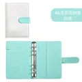 A6 white and mint green leather binder with 6-ring metal clip and multiple card slots - A6 White Outer Green Inner Shell