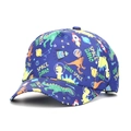 Kids navy baseball cap featuring digital space dinosaur print with rocket and planet patterns - Navy Space Dino