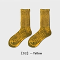 Ribbed yellow cotton crew socks for winter featuring a thick knit and mustard tone - One Size / Yellow