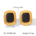 Detail showing dimensions of vintage gold square earrings with black gemstone inlay - Black Square Gold Vintage Earrings (HC-E10985-BK)