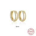 Classic double-row 925 sterling silver hoop earrings with gold finish and crystal stones - 8mm / Gold