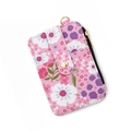 Pink floral printed card holder with multi-slot design and secure zipper pocket - F2 Rose Red Floral