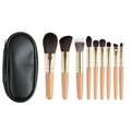 Set di 8 pennelli da trucco da viaggio con manici in legno e pochette nera con cerniera - 9 Pennelli + Borsa (Manico in Plastica) / Beige/Oro/Borsa Nera