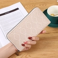 Long beige woven texture zip-around wallet for women with high capacity for cards - Off White