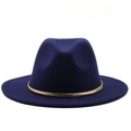 Navy blue wool fedora hat for women with a stylish gold chain band accessory - M (56-58cm) / Navy Blue