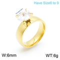 Bague en titane plaqué or 18K avec anneau de 6mm et zircon cubique carré - Style Poli Simple (KR100652-K)