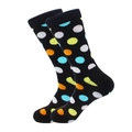 Stilvolle Herren Socken in Schwarz mit bunten Punkten in Blau, Orange und Gelb - Einheitsgröße / Schwarz mit großen bunten Punkten