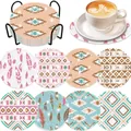 Σετ 8 DIY Σουβέρ Diamond Painting με Boho Floral Σχέδια και Μεταλλική Βάση - A-29 Φτερά Έθνικ Στυλ