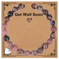 Pink and black rhodonite beaded bracelet with silver heart charm on get well card - Black Line Rhodonite Bracelet