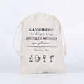 Beige cotton linen hangover kit bag with black drawstring and recovery kit slogan - Wine Glass Pattern / 10*15cm