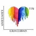 Detailoverzicht van afmetingen van de regenboog hart borduurwerk patch met gewicht - Hartdruppel