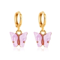 Golden butterfly hoop earrings featuring light purple translucent wings with a polished finish - Taro Purple