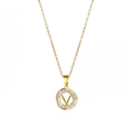 18K gold plated necklace featuring a round pendant with letter V and baguette zircons - Letter V
