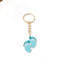 Golden baby feet charm keychain with blue enamel details for DIY accessory crafting - Style B / Blue