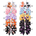 Set of 10 Halloween hair bows for kids with pumpkin ghost and bat prints on grosgrain ribbon - Halloween Big Gift Bag Combo (10B)