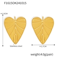 Minimalist golden leaf-shaped stainless steel stud earrings with textured detail - Gold