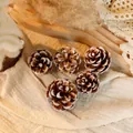 Set of five natural pine cones with white faux snow finish for Christmas decoration - Snow Tipped Premium American Pinecones