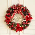 Illuminated 60cm Christmas wreath with LED lights, poinsettias and festive red ornaments - 60CM Red Gold Bow Sign