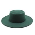 Detail of dark green wide-brim wool felt hat with flat top and precise edge stitching - M (56-58cm) / Dark Green