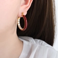Hoop earrings with deep red enamel, 18K gold plating, and clear zircon stones - Red (F980)