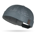 Grey mesh miki hat featuring breathable hollow design and premium brown leather label - Dark Gray