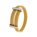 Dettaglio del bracciale a maglia placcato oro 18K con barrette d'argento e cristalli - Oro