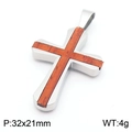 Zilveren roestvrijstalen kruishanger met bruin houten inleg voor dames en heren - Kleine Maat (32x21mm)(KP115668-GC)
