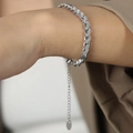 Elegant silver titanium steel bracelet with unique chain links and a round pendant - Wide 6.3mm Bracelet (E489) / Steel