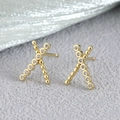 Elegant gold-tone criss-cross X-shaped stud earrings micro-set with white zircons - X Shape