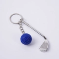 Mini metal golf club and blue golf ball keychain accessory for bags and keys - Dark Blue Golf Ball + Club