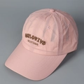 Detailed view of pink quick-dry baseball cap featuring brown 3D letter embroidery - M (56-58cm) / Pink