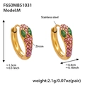 U-shaped gold stainless steel earrings with pink and green zircon stone pavé - Gold/Pink Zircon-M