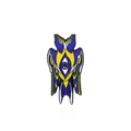 Artistic owl enamel brooch with blue and yellow patterns and mystical eye detail - CC2329-Mystic Owl