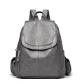 Minimalist grey PU leather backpack with kangaroo logo and adjustable straps - Light Gray