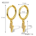 Gold lightning bolt drop hoop earrings with sparkling cubic zirconia pavé finish - Gold-With Zirconia
