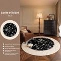 Floral round rug in black and beige velvet with non-slip silicone backing for living room - Diameter 80cm / Night Elf