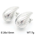 Chubby silver hollow earrings with textured ribbing, measuring 26x15mm and weighing 7g - Steel Color (KE112306-KFC)