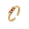 Detail of adjustable gold ring featuring I, heart, and U motifs on a chain texture band - Gold I Love U Red