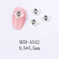 Detail view of heart wing alloy nail charms with grey teardrop gemstones, size 9.5x5.5mm - Silver Base Grey Gem (A542)