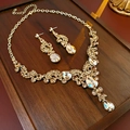 Detailed view of champagne crystal drop earrings and necklace set on a vintage tray - 8# Necklace-Champagne (2Pcs Set)