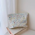 Floral cotton cosmetic bag with colorful flower print and Simple Wish label - Cut Flower White Background Colorful Small Flowers