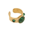 Vintage gold open ring with three green malachite stones and hammered texture finish - Three Stones Hammered Texture (3#)