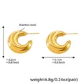 Detailed dimension guide for chunky crescent-shaped hollow stainless steel hoop earrings - Minimalist Small Smooth Style (F1038)