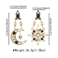 Dimensiones y peso detallados de los pendientes colgantes vintage de sol y luna - Negro