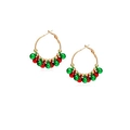 Festive Christmas hoop earrings with red and green bells in gold finish - Gold Hoop Red Green Bell (EHMT-026HJ-J)