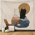 Dettaglio di arazzo bohémien con silhouette di gatti e paesaggio montano stellato - 73*95CM / Tessuto Spazzolato