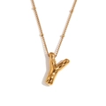 Minimalist 18K gold plated stainless steel necklace with puffy letter Y balloon pendant - Gold - Letter Y