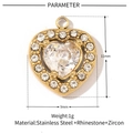 Detail of a 11mm gold heart pendant made of stainless steel with zircon and rhinestones - Gold Heart Rhinestone (VG102)